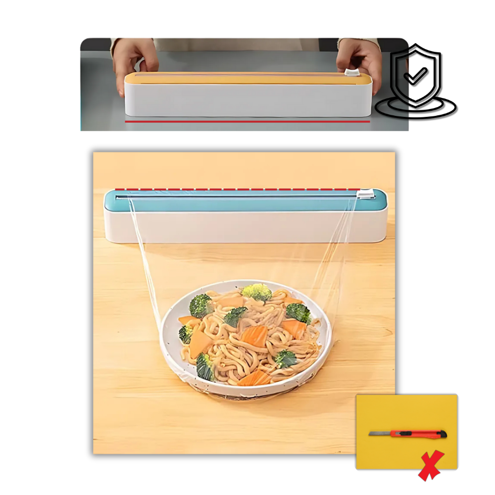 Filme plástico Aoksee, utensílio de cozinha azul claro, resistente e versátil para embalar alimentos e proteger comidas.