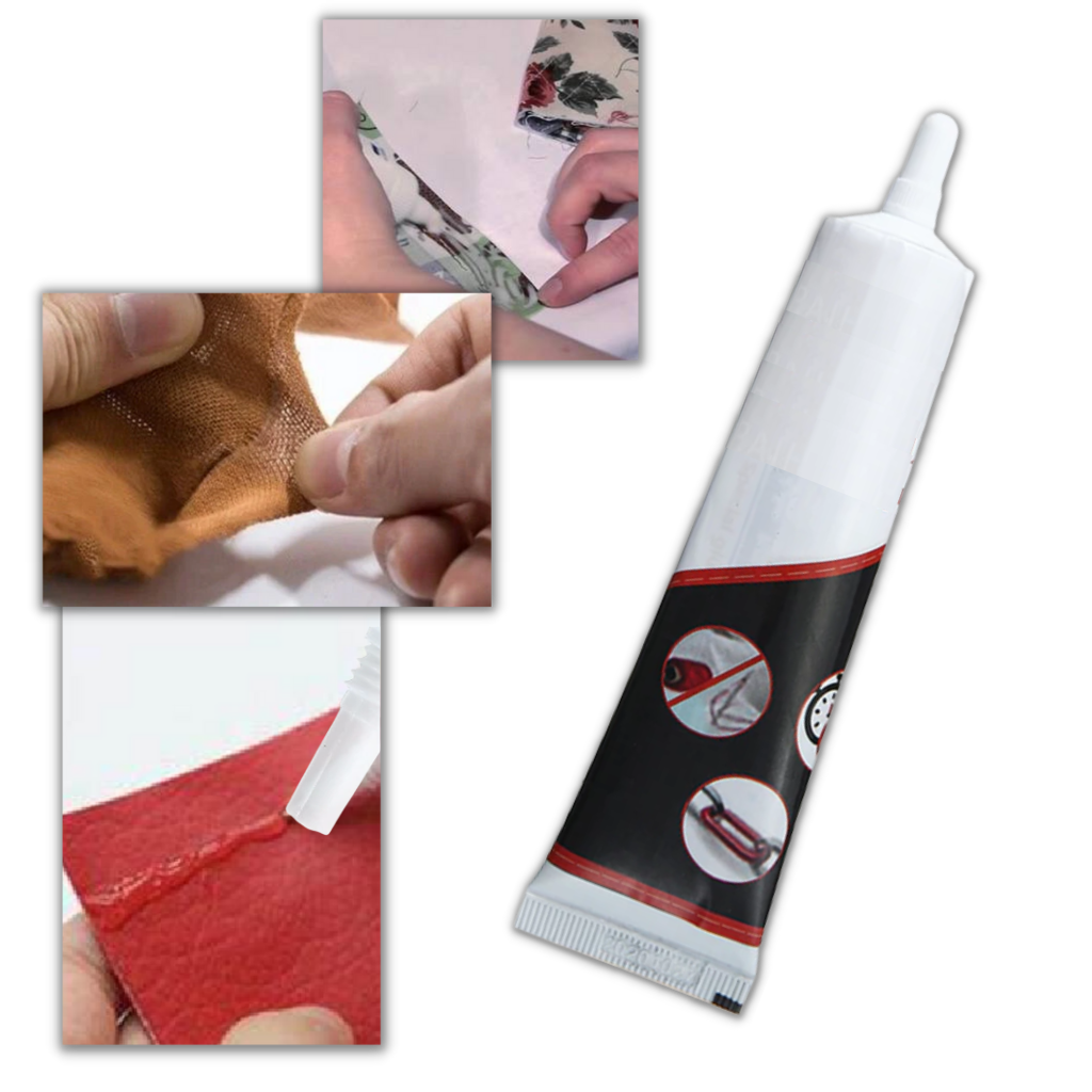 Cola de reparação para tecidos Aomeily, ideal para projetos de artesanato e reparos em roupas e tecidos.