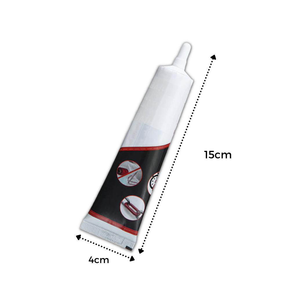 Cola de reparo para tecidos Aomeily, ideal para projetos de artesanato e costura, com tubo de aplicação prática.