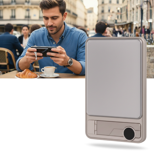 Bateria externa magnética fina Leshp compatível com dispositivos Apple, mostrando sua superfície elegante e design compacto.