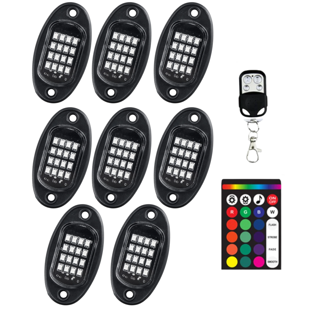 Conjunto de 8 luzes LED RGB para veículos da marca Appletree, componentes de peças automotivas para iluminação.