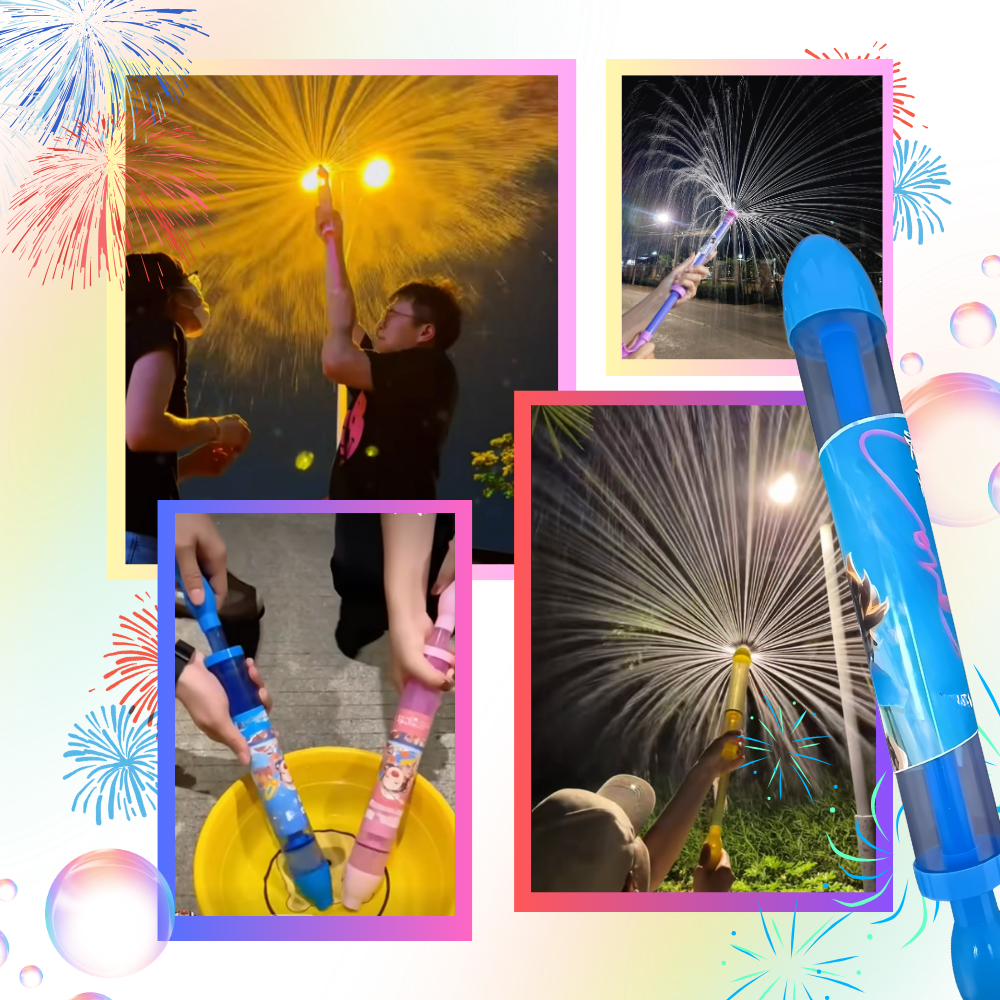Pistola d'água efeito fogos de artifício da marca Ar Toy, brinquedo de exterior para diversão ao ar livre