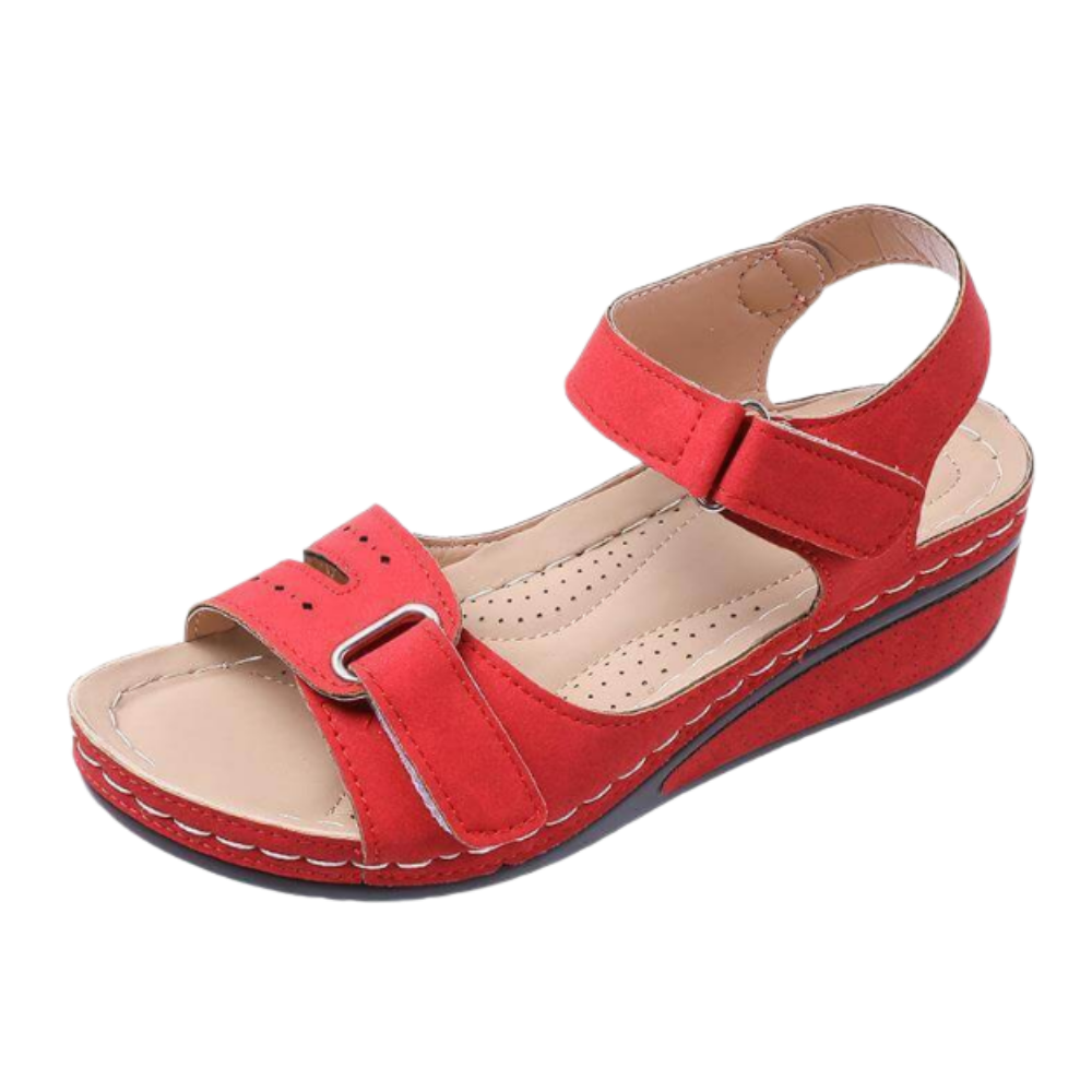 Sandálias ortopédicas femininas com suporte de arco, ideal para cuidados das costas, em vermelho da marca Xisheep.