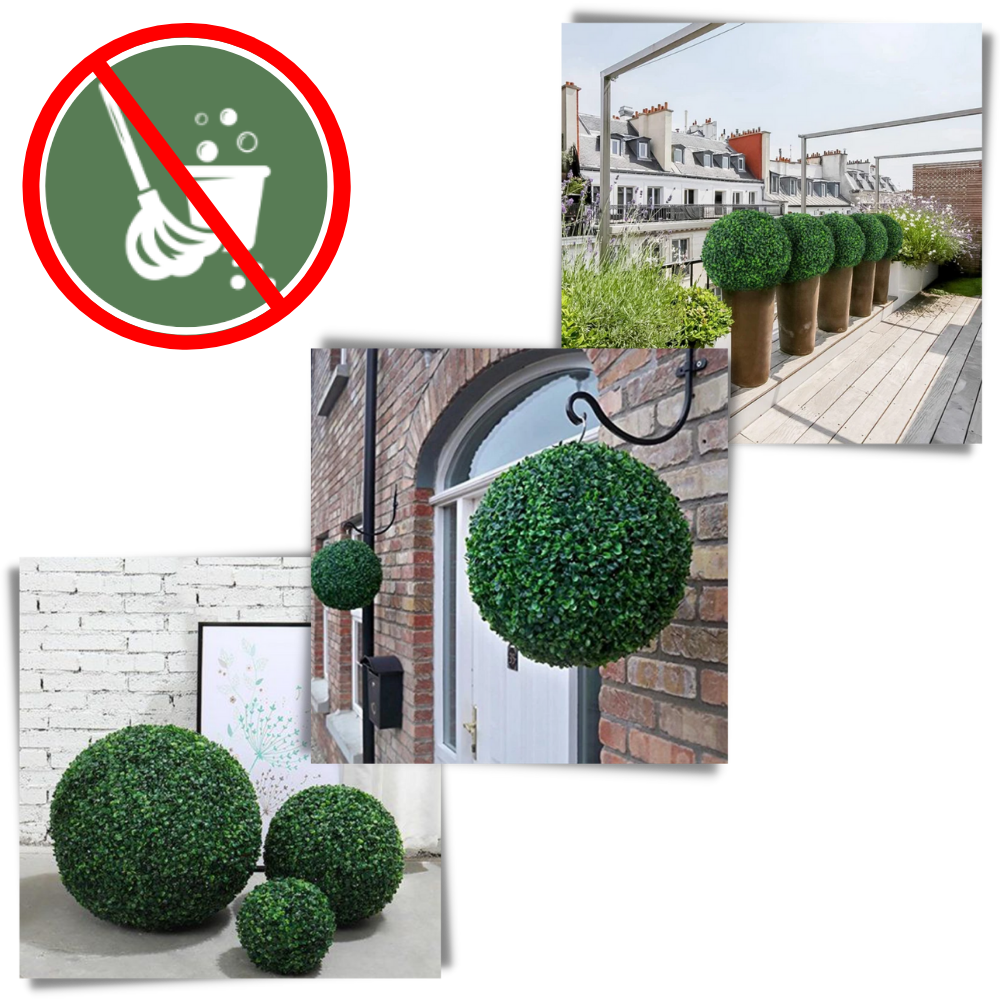 Bolas de grama topiária artificial da marca Asia, com folhagem verde e textura realista para decoração de ambientes.