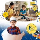 Brinquedo educativo de construção em madeira para montar, com peças coloridas e design didático para aprendizado infantil.