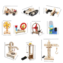 Brinquedo de construção em madeira para aprendizagem educativa, mostrando peças para montar e montar brinquedo de ciência.