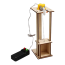 Brinquedo educativo de construção em madeira para montar, com elevador de ciência em detalhes.