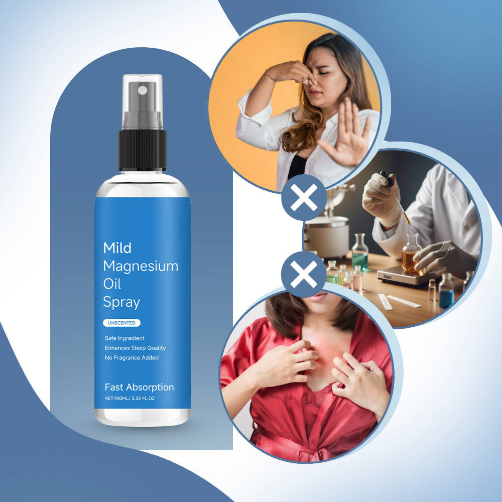 Spray relaxante au chlorure de magnésium de la marque Asutra, utilisé en fitness et nutrition, visible en bouteille avec spray.