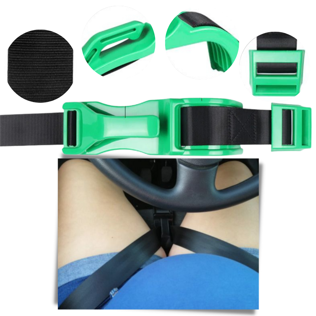 Ajustador de cinto de segurança para mulheres grávidas da marca Atopoler, em cor preta, usado para maior conforto e segurança no veículo.