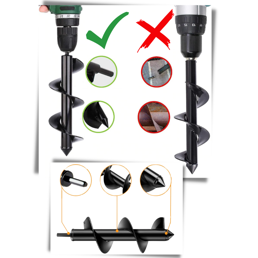 Peneira de jardim Auger Drill Bits, perfuratriz de 4x22cm para jardinagem, ferramenta para escavação no solo.