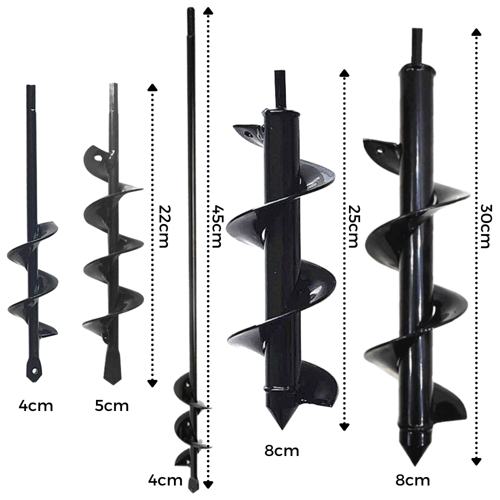 Broca para jardim da marca Auger Drill Bits, ferramenta de jardinagem com haste de 22cm e diâmetro de 4cm para perfuração.