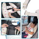 Almofada de viagem ergonômica da marca Ausyst, com acabamento em rosa, ideal para conforto durante viagens de automóveis e motos.