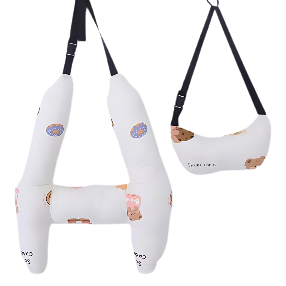 Almofada de viagem ergonômica da Ausyst, acessório para conforto em viagens, com design em rosa para automóveis e motos.