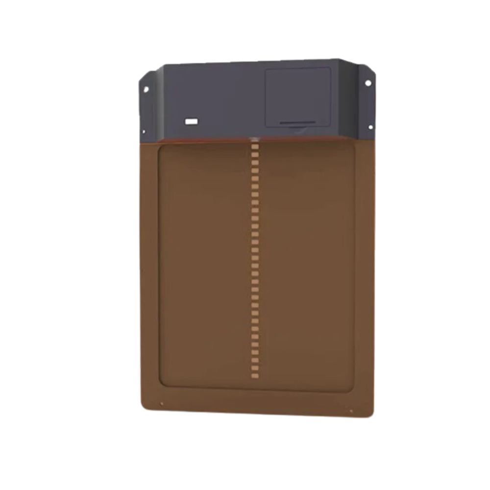 Porta automática para galinheiro Wacanda, de cor marrom, feita para facilitar o manejo e segurança do seu sistema de criação de aves.