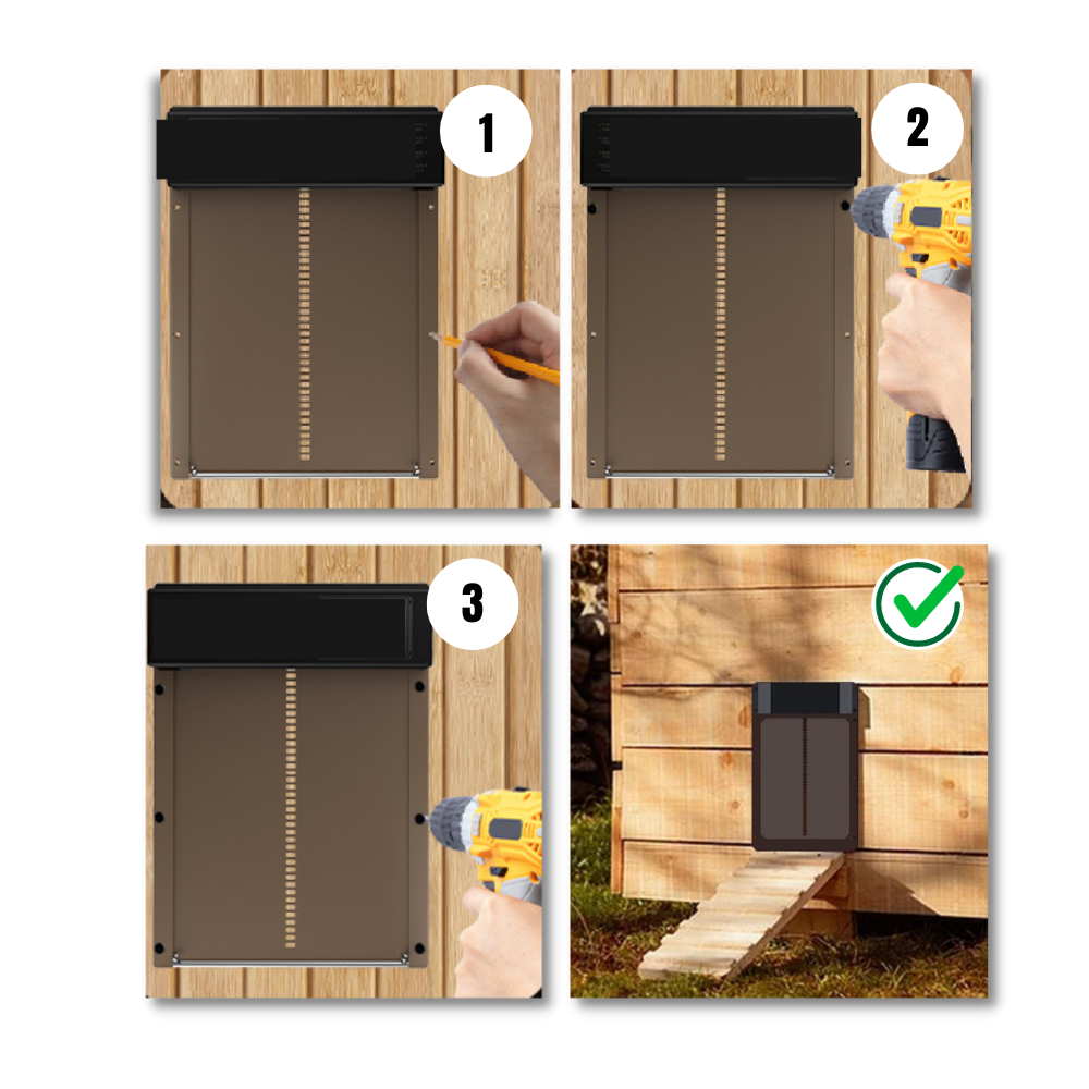 Porta automática para galinheiro Wacanda, sistema de elevação para coop de aves, abertura e fechamento automático.
