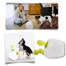 Lanceur de bolas automático para cães Valatala, acessório para diversão e exercício com cachorro, mostrado em ação.