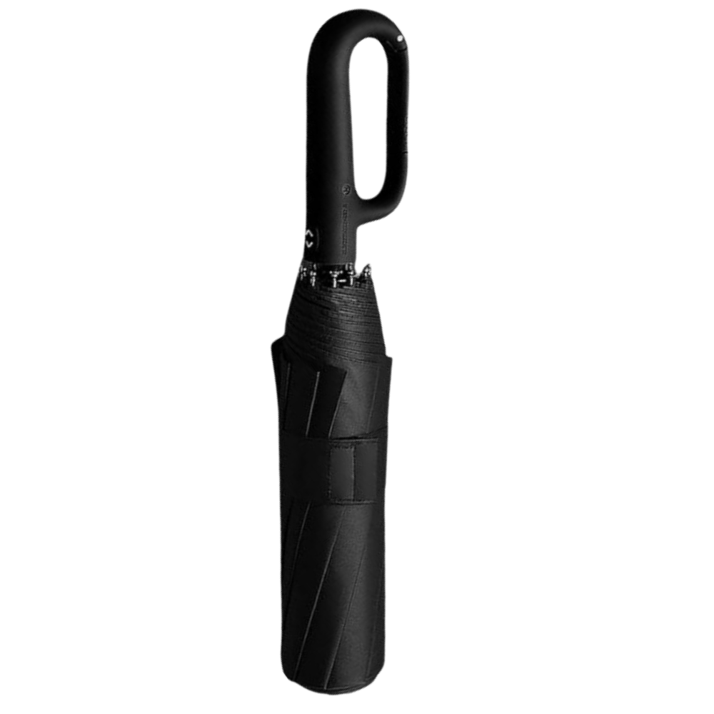 Guarda-chuva preto resistente ao vento com trava automática, modelo Homgreen, ideal para proteção contra chuva e vento forte.