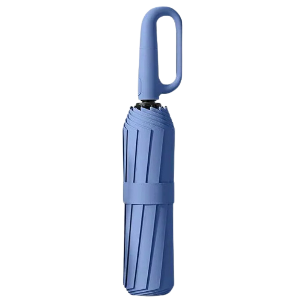 Guarda-chuva azul resistente ao vento da Homgreen com trava automática, ideal para proteção contra chuva e ventos fortes.