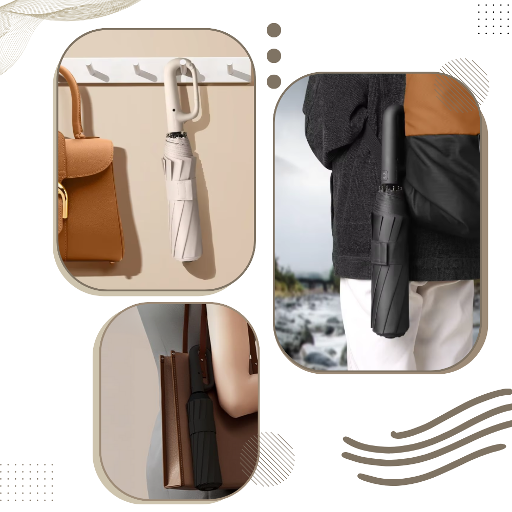Guarda-chuva resistente ao vento Homgreen com trava automática, design compacto e espaço saving.