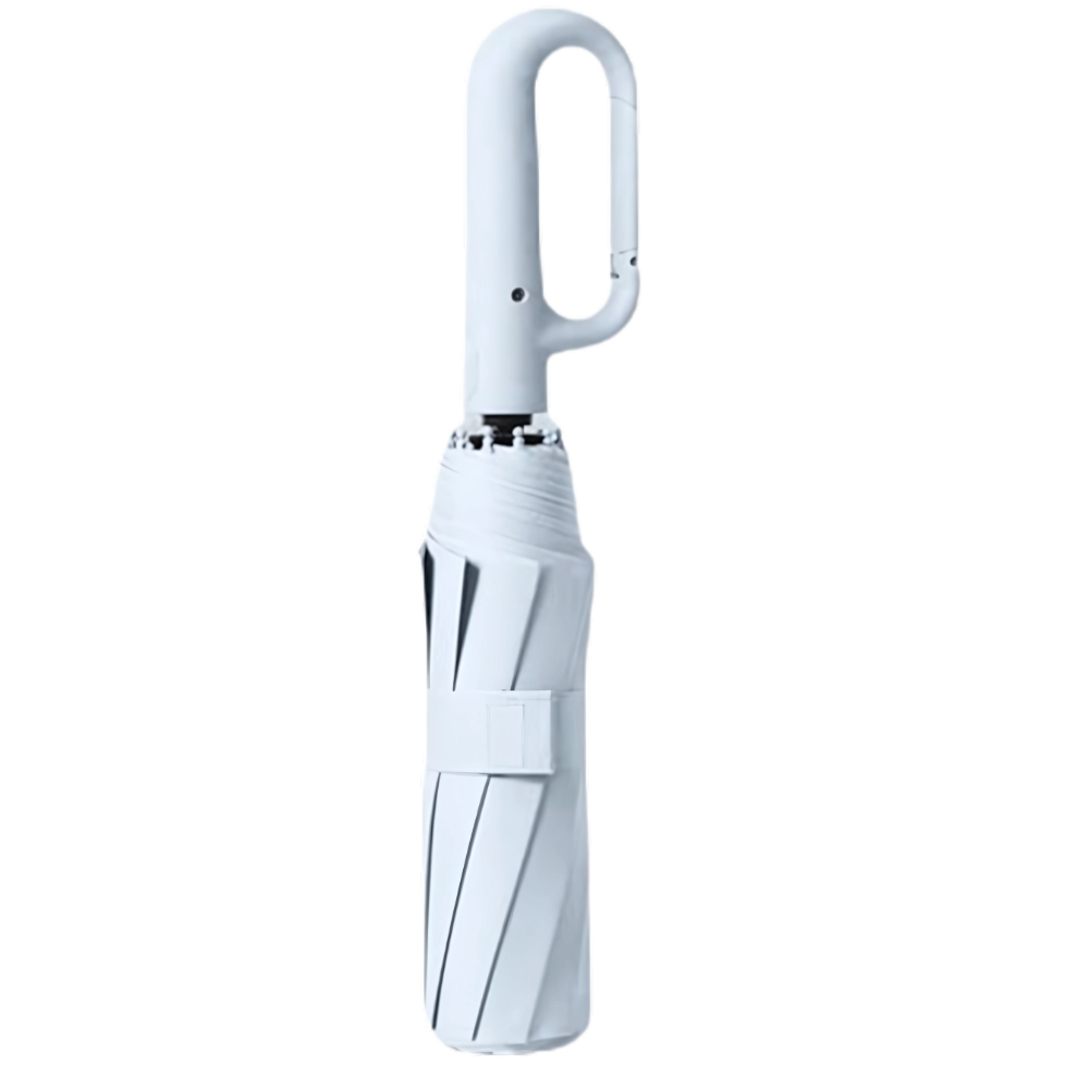 Guarda-chuva branco resistente ao vento com trava automática, ideal para proteção contra chuva e vento forte.