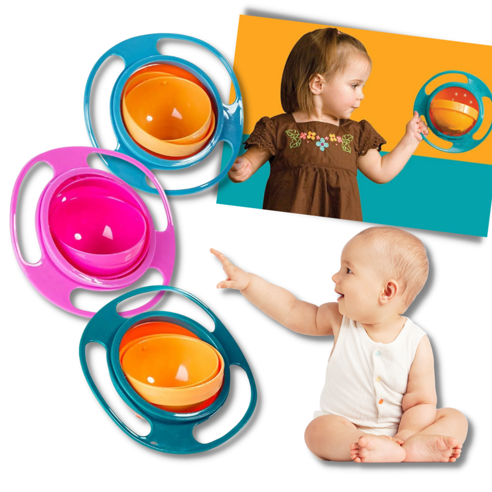 Tigela giratória universal para bebês Nont com cores vibrantes, design seguro e prática para alimentação infantil.