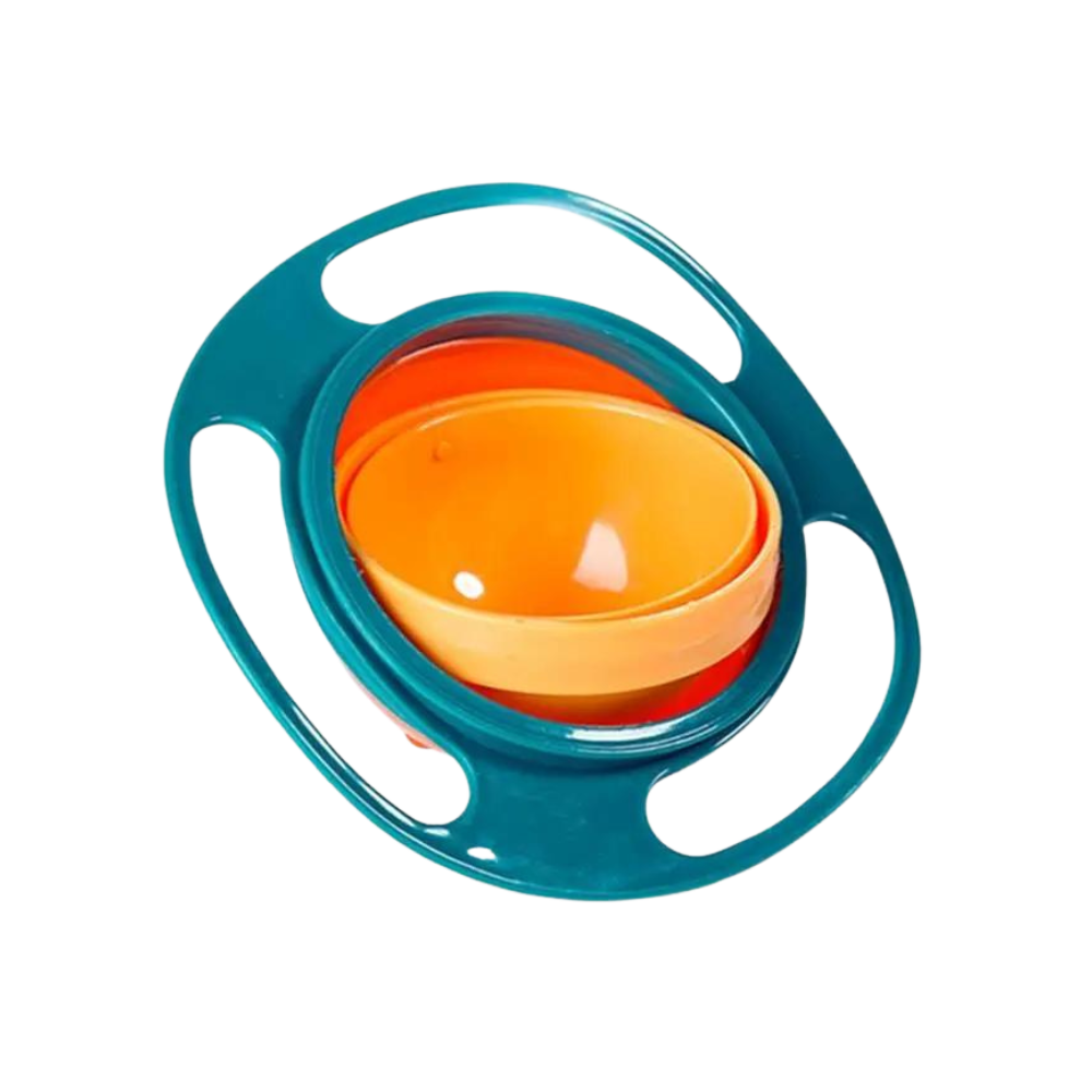 Tigela universal com tampa verde da Nont para bebês, com design gire-gyroscopique para evitar derramamentos.