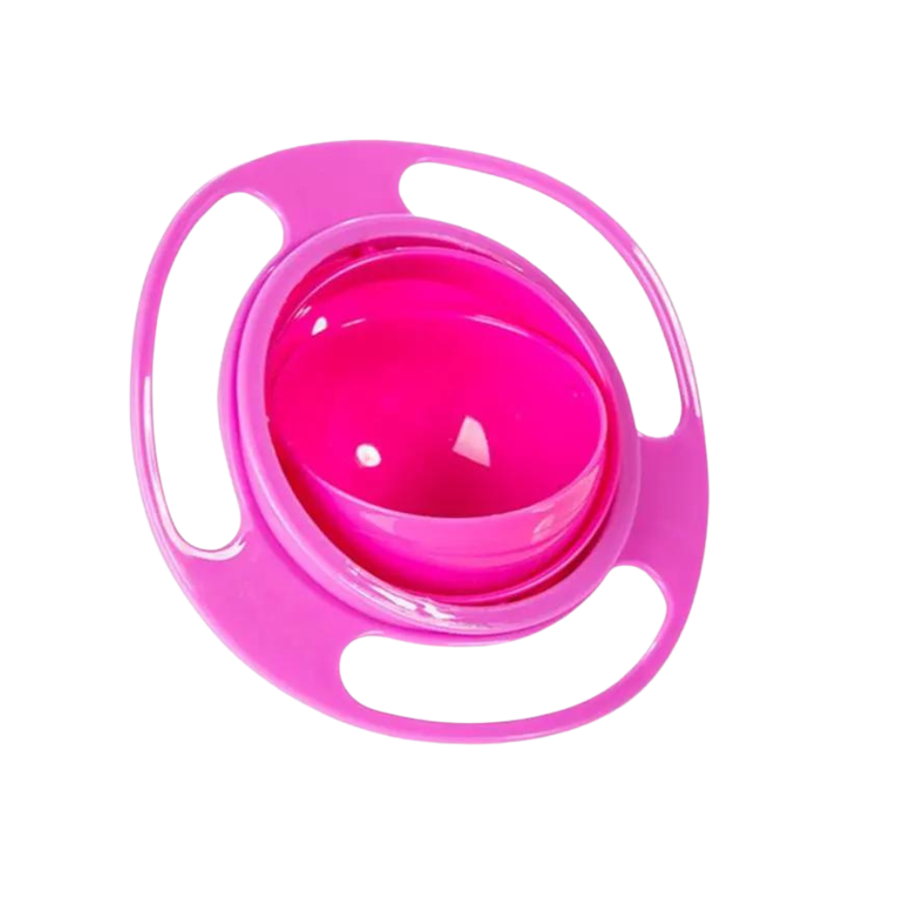Tigela giratória universal para bebê da Nont, cor rosa, com design de boca para facilitar o uso infantil.