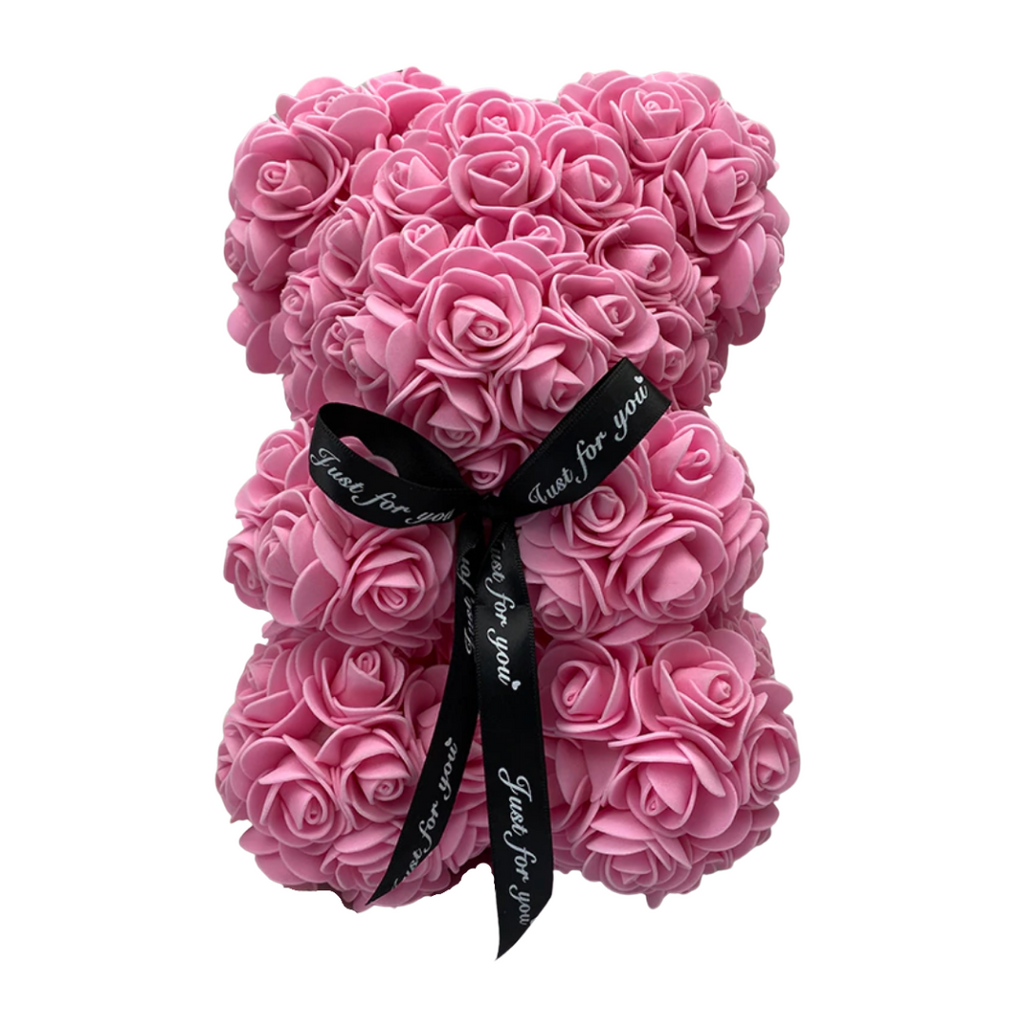 Boneco ursinho em rosas da Bafind, presente em coffret de poupées e figurines decorativas, com acabamento em vermelho.