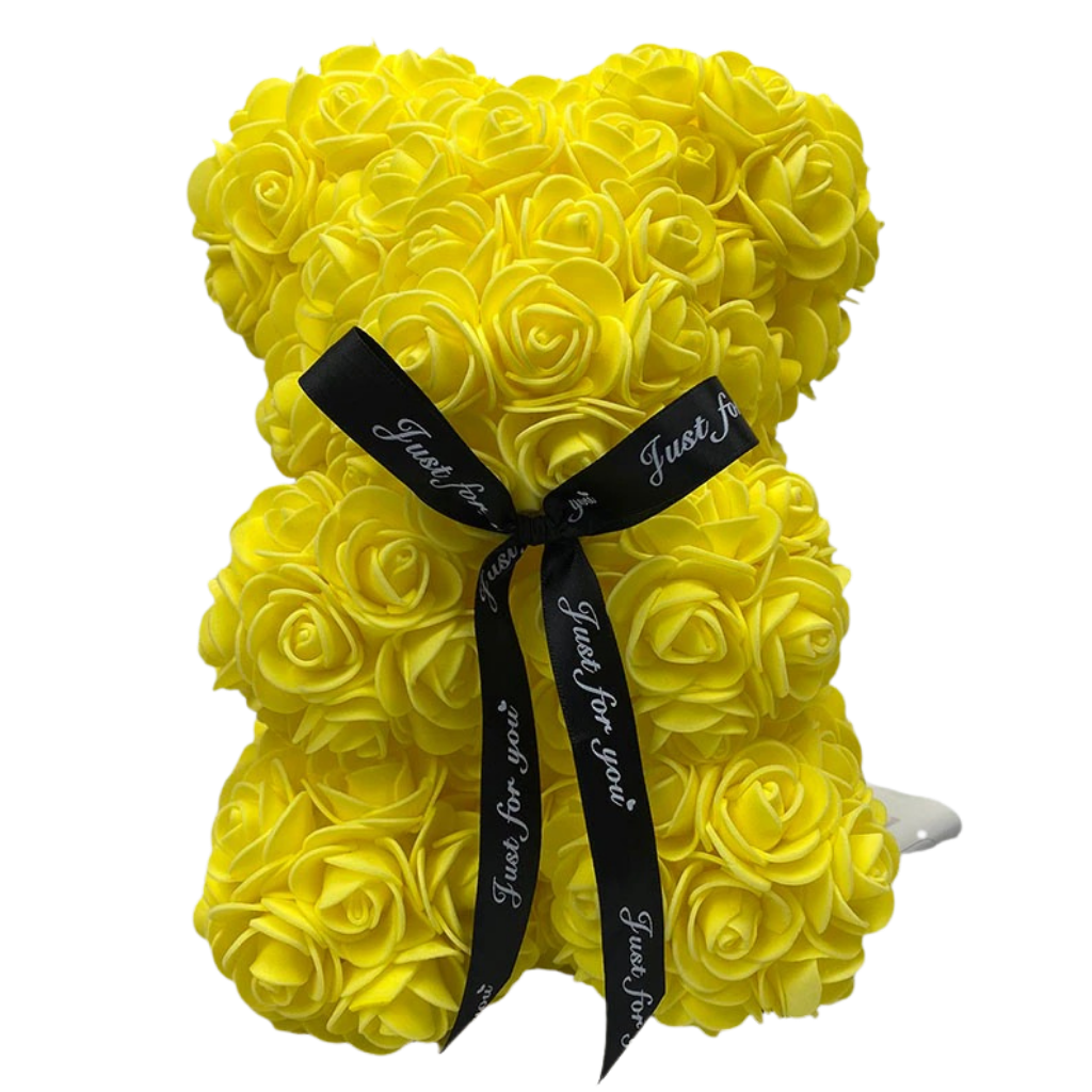 Ours de pelúcia vermelho com rosas, figurina da linha Poupées, coffrets e figurines da marca Bafind, para decoração ou presente.