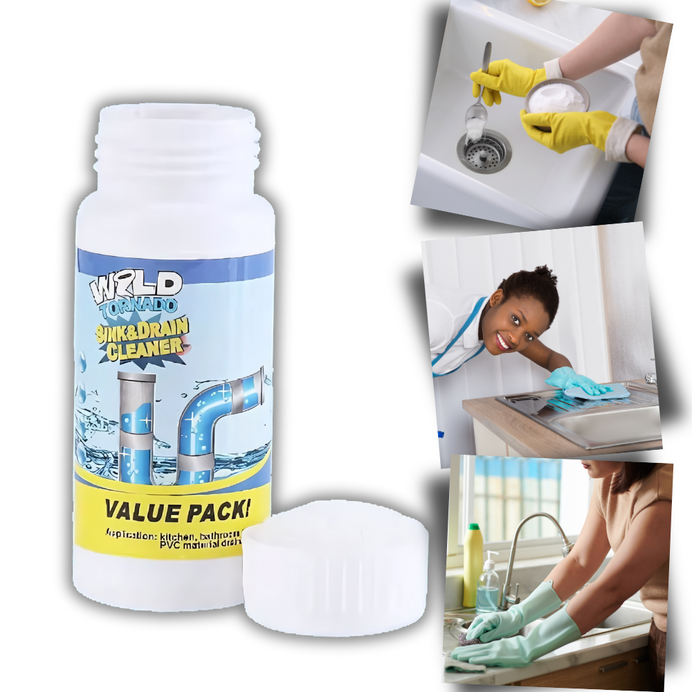 Produto químico Balems para limpeza rápida de drenos, frasco com solução eficiente para desentupimento.