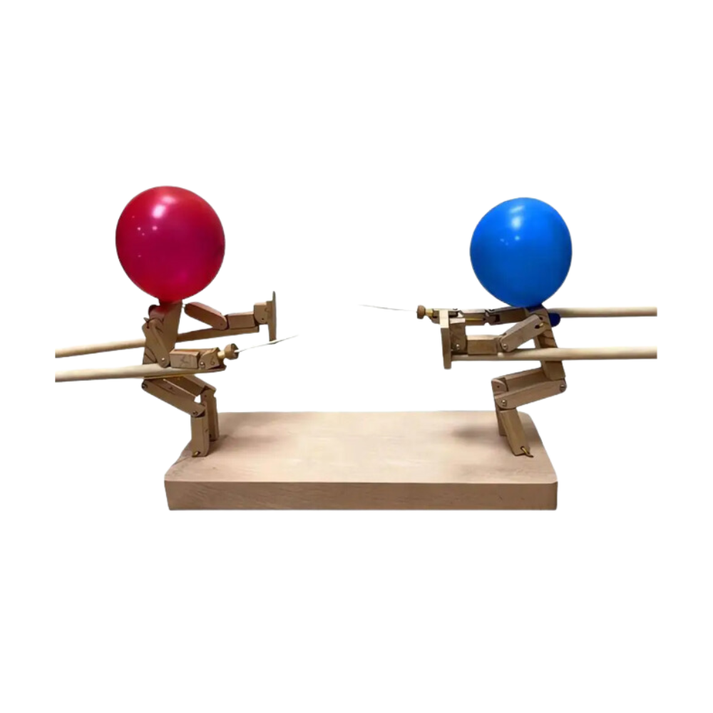 Jogo de esgrima com balões de bambu da marca Weisipu, com figuras e coffret para diversão infantil.