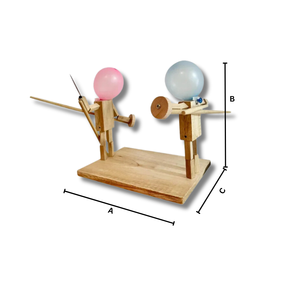 Jogo de esgrima com balões de bambu da Weisipu, com figurinas coloridas e balões de festa para diversão infantil.