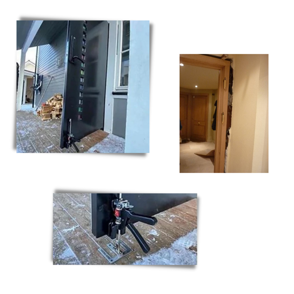 Cric de porte para ascensores e monte-charges, marca Banggood, mostrando mecanismo para economia de mão-de-obra.