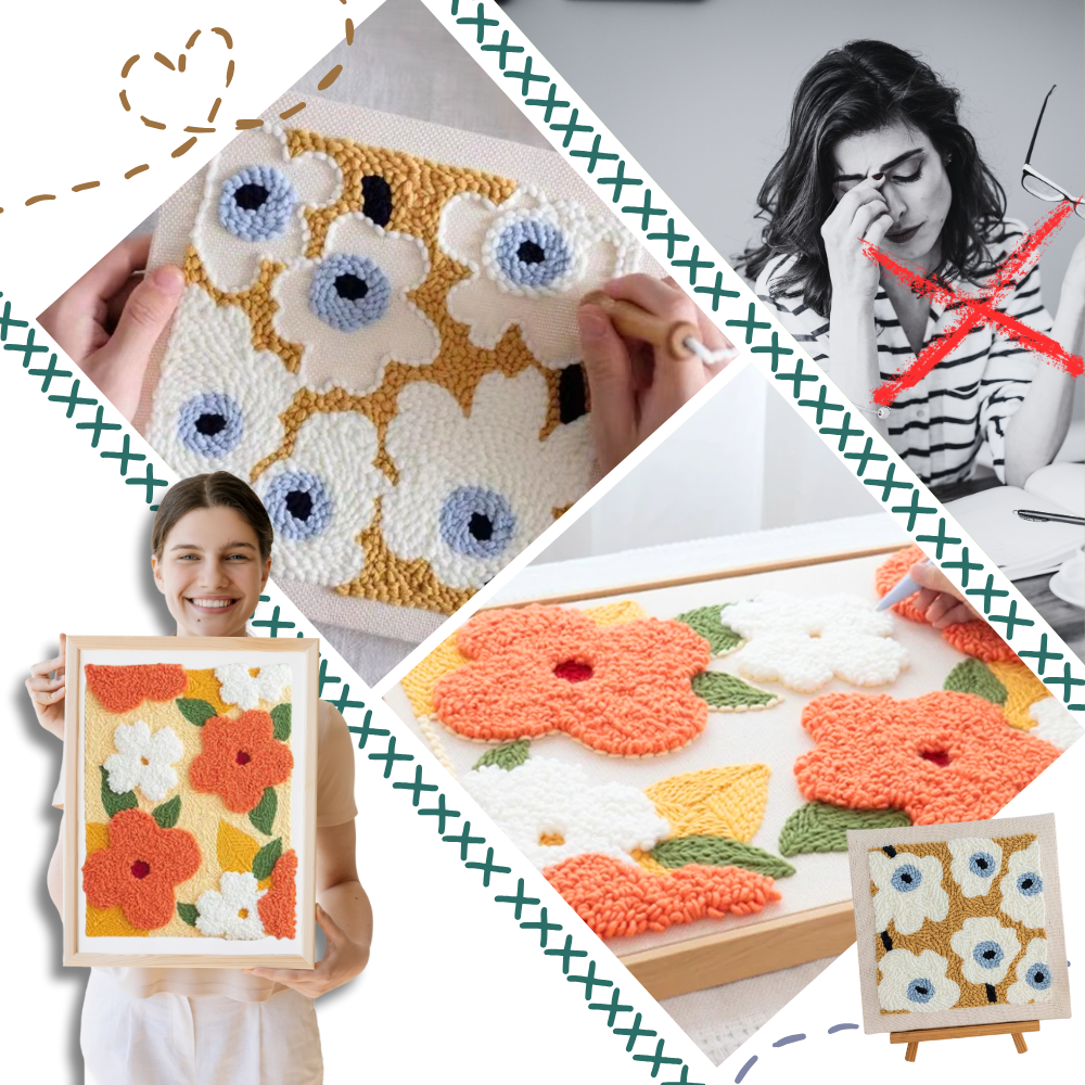 Kit de bordado terapêutico Baoblaze para hobbies criativos, com detalhes florais e materiais de bordado.
