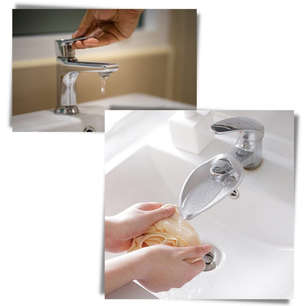 Extensão de torneira de silicone da marca Baofu, peça de material de encanamento em tom cinza para instalação de torneiras.