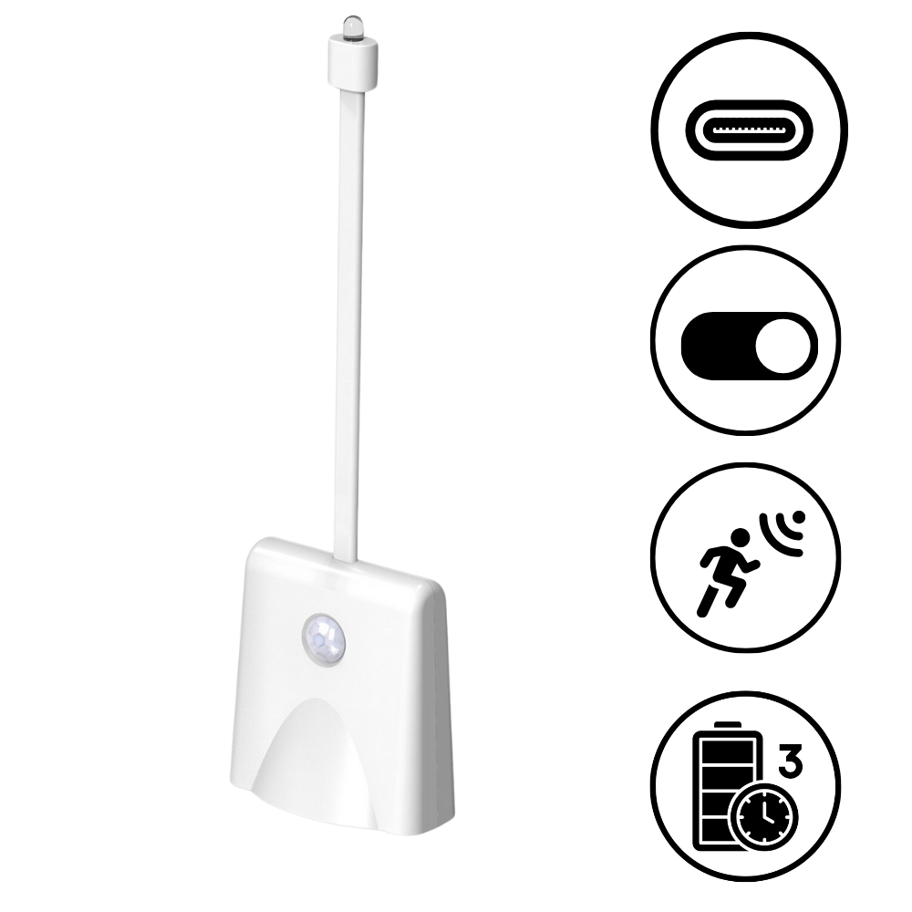 Lâmpada de banheiro com sensor de movimento da marca Battmate, iluminação automática para ambientes de banheiro.