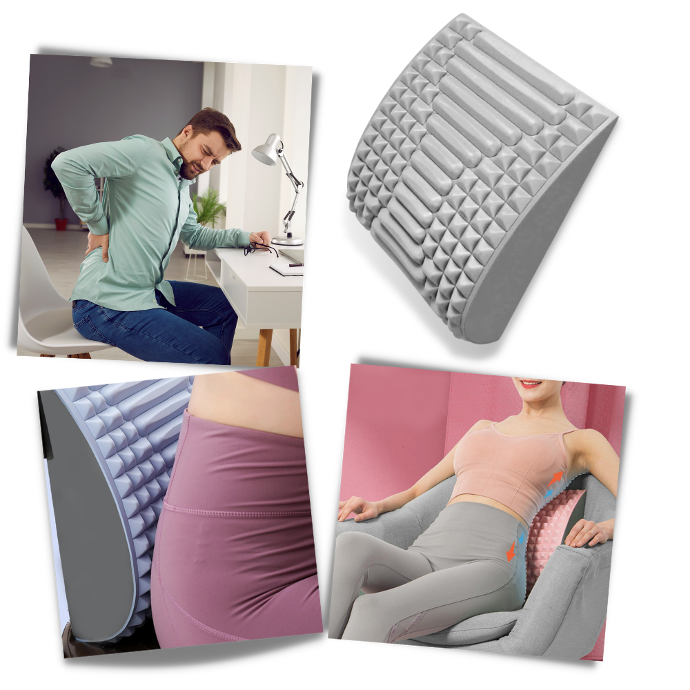 Almofada de apoio lombar e cervical Beauare para massagem e relaxamento, em tecido azul e design ergonômico.