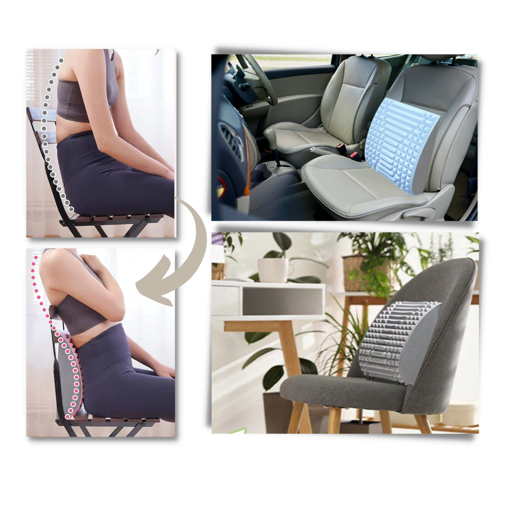 Almofada de apoio lombar e cervical Beauare para massagem e relaxamento, em cor azul, com design ergonômico confortável.