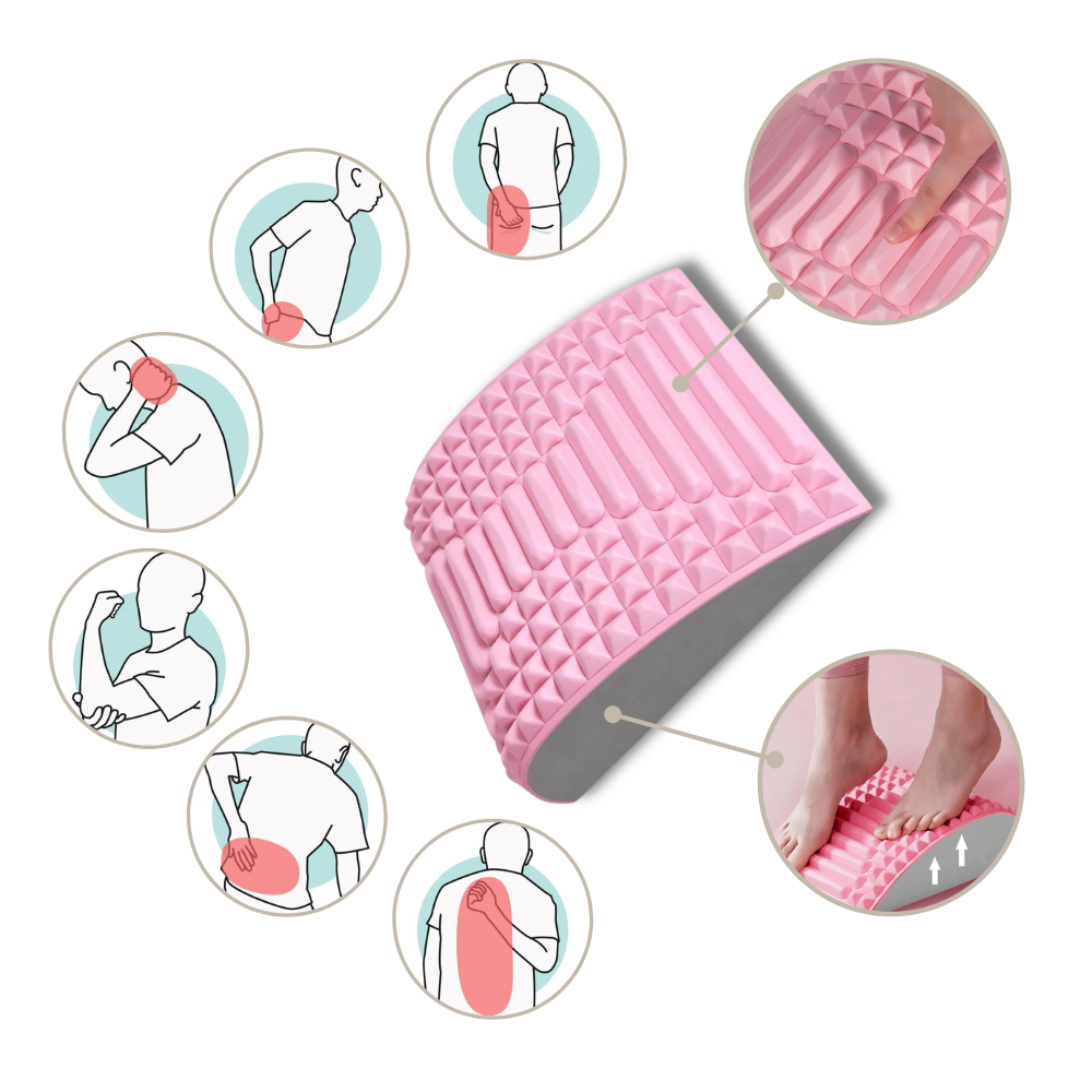 Almofada de apoio lombar e cervical Beauare para massagem e relaxamento, em tecido azul, com design ergonômico.