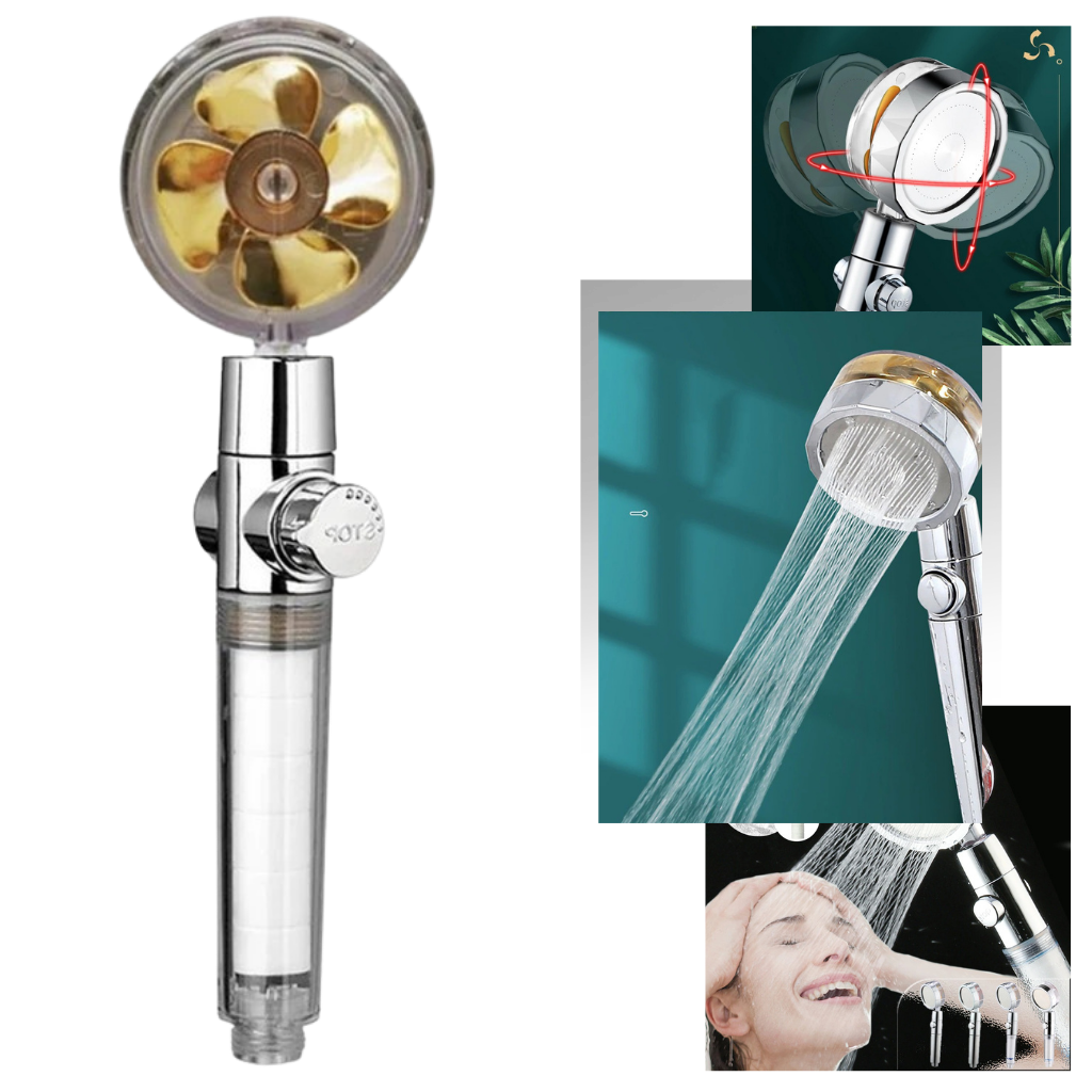 Pommeau de douche haute pression Beautygarde avec hélice rotative, pièces et matériel de plomberie, finition dorée.