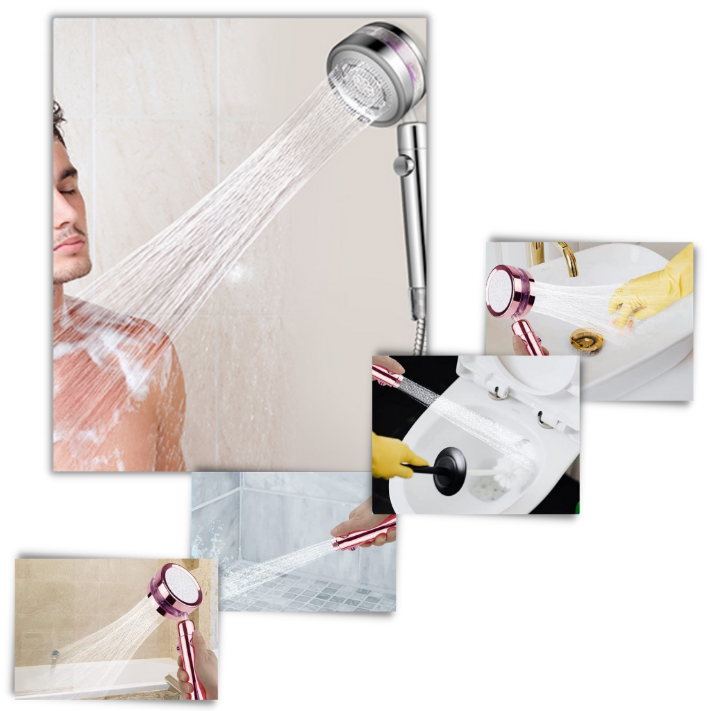 Pommeau de douche haute pression Beautygarde avec hélice rotative, pièce de plomberie en finition dorée, conçu pour un débit efficace