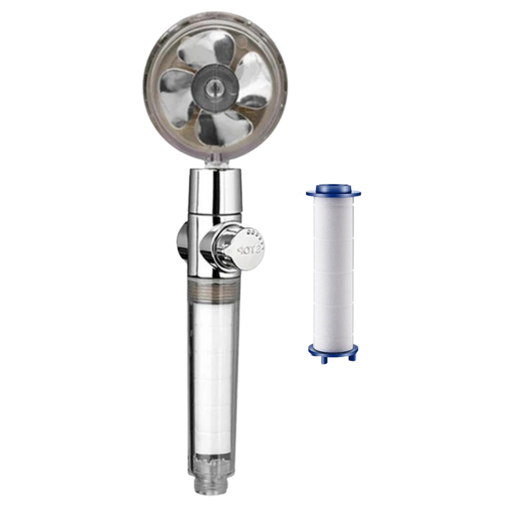 Pommeau de douche haute pression Beautygarde avec hélice rotative, pièces de plomberie, finition dorée, fonctionnelle et moderne.