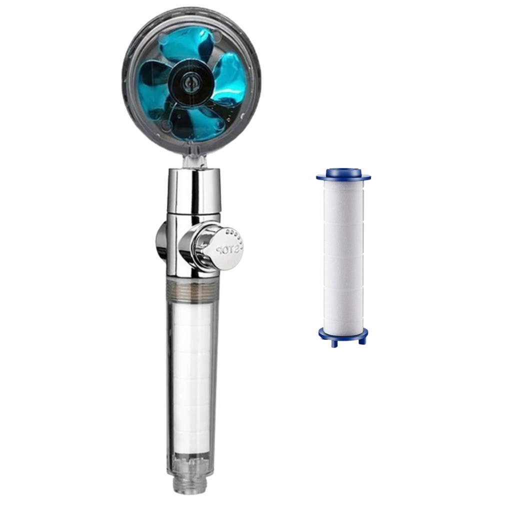 Pommeau de douche à haute pression avec hélice rotative, pièce de plomberie Beautygarde, en finition dorée, pour régulateur de débit.