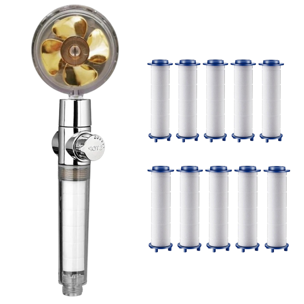 Pommeau de douche haute pression Beautygarde avec hélice rotative, pièces de plomberie, finition dorée, pour une expérience de douche améliorée.