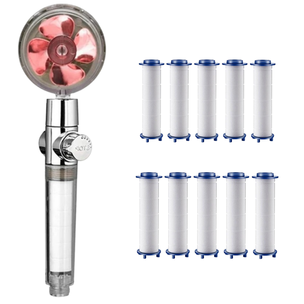 Pommeau de douche haute pression Beautygarde avec hélice rotative, pièce de plomberie en finition dorée, pour une expérience de douche améliorée.