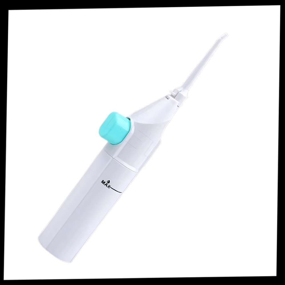 Jet d'eau a air pour les dents de la marque Beautyko U, dispositif de soins buccaux avec embout et réservoir visible.