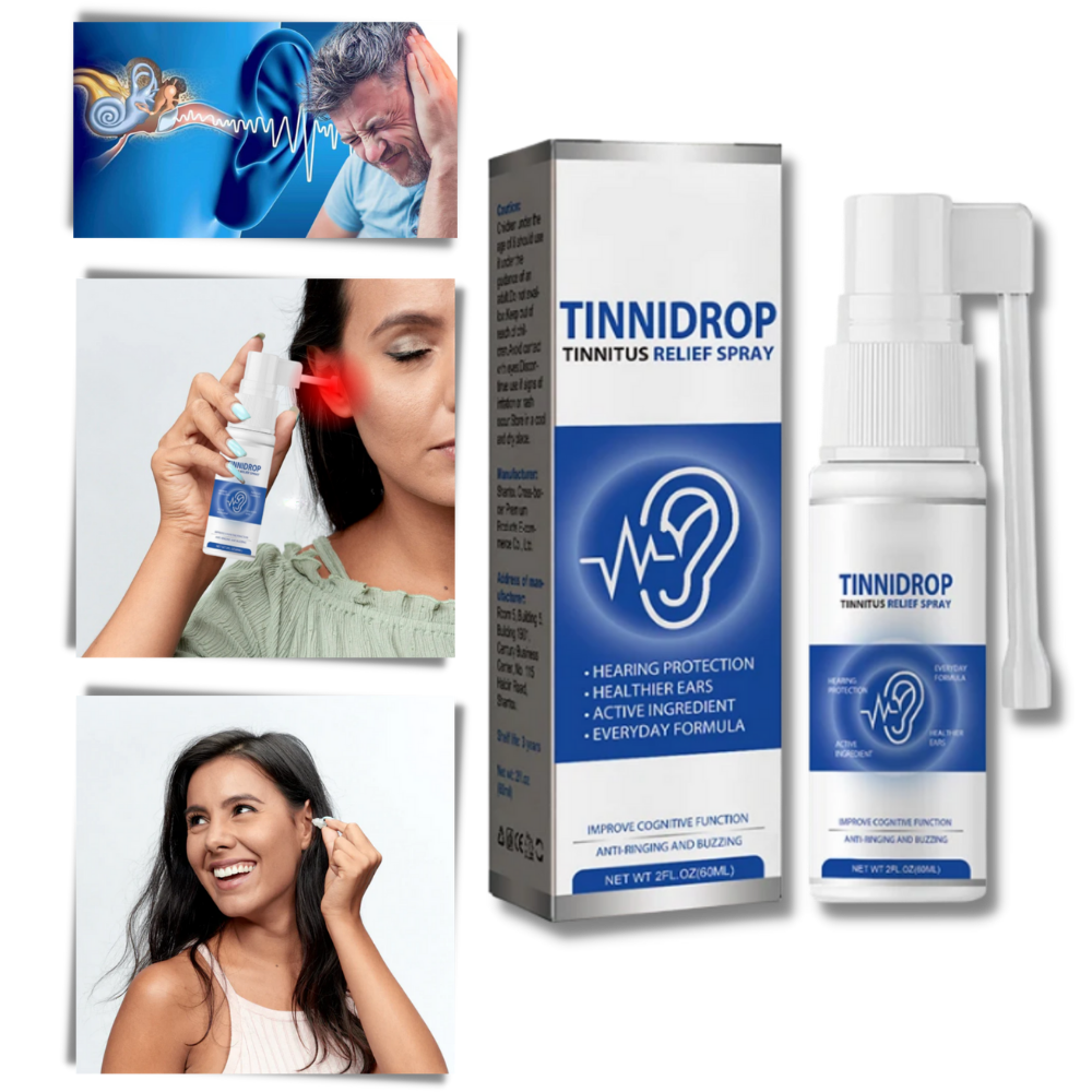 Spray de cuidado natural para os ouvidos Bemona, tratamento seguro para aliviar acufenos com fórmula suave.