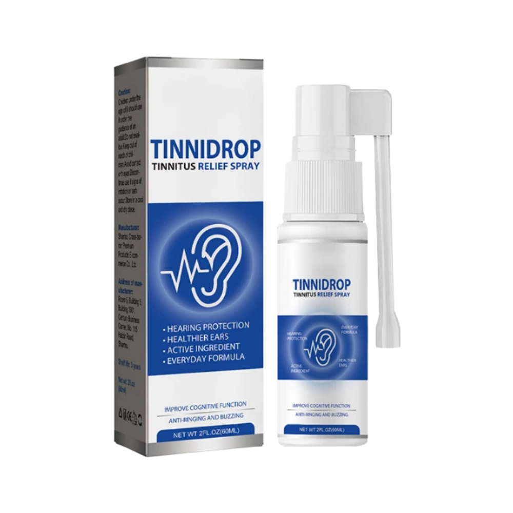 Spray natural para acufenos da Bemona, produto para cuidado das orelhas, com embalagem do frasco de spray branco e rótulo.