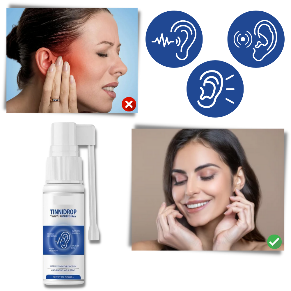 Spray anti-acufenos natural da Bemona, produto para cuidado dos ouvidos, com embalagem spray e rotulagem visível.