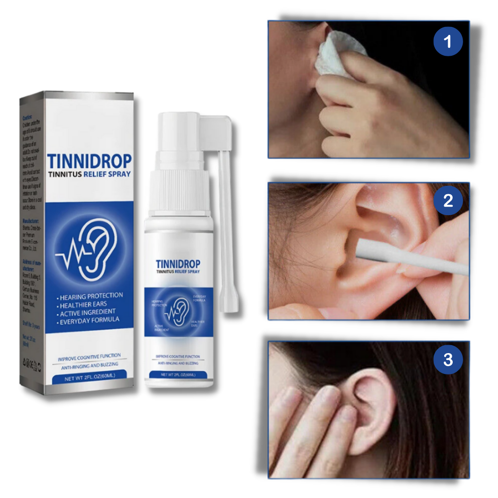 Spray natural para acouphènes da Bemona, produto para cuidados das orelhas, com frasco de spray para alívio seguro e eficaz